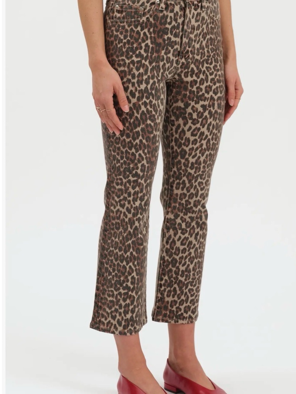DAZE Women's Straight Brown Leg Leopard Print Jeans - Picture 3 of 10